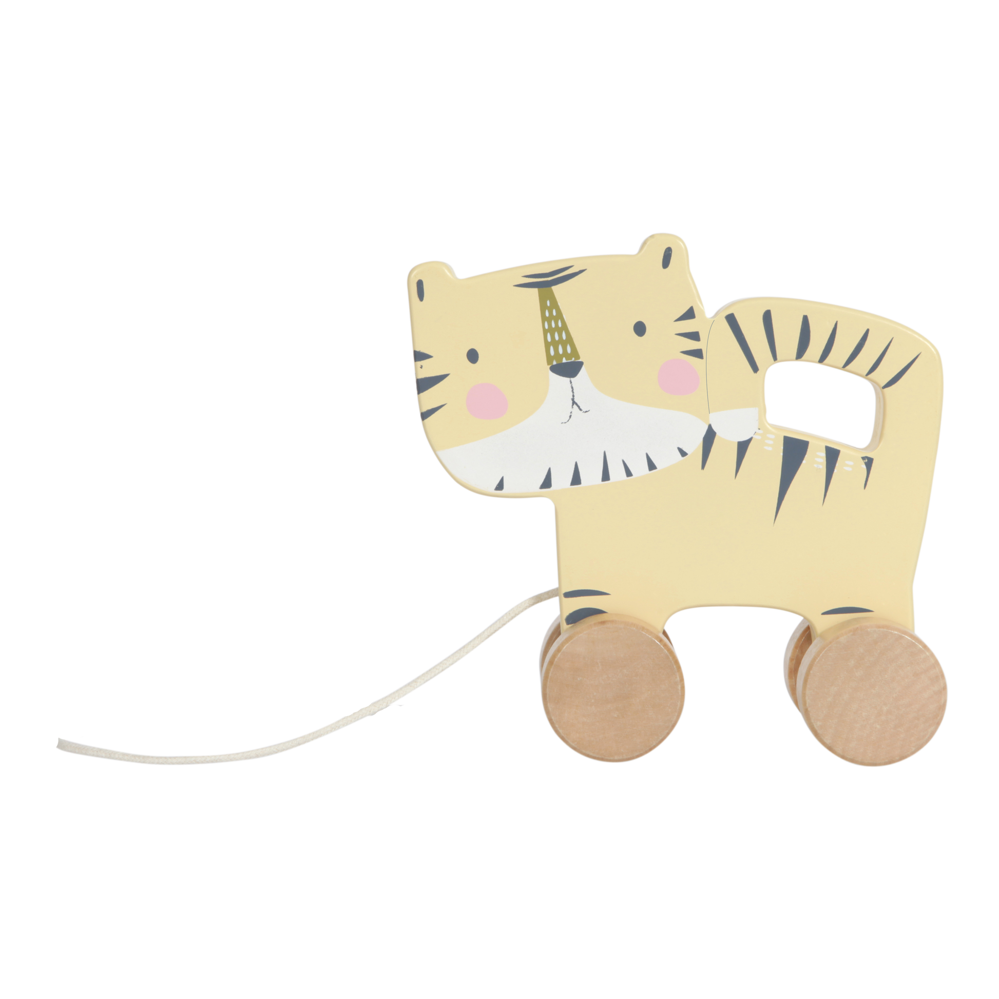 Wooden pull along animal tiger
